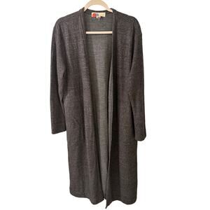 FP Beach Open Front Long Knit Cardigan With Pockets, Charcoal, size XL